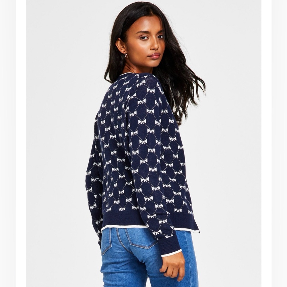 CHARTER CLUB Crewneck Cardigan bow design SIZE: MEDIUM - Picture 2 of 10